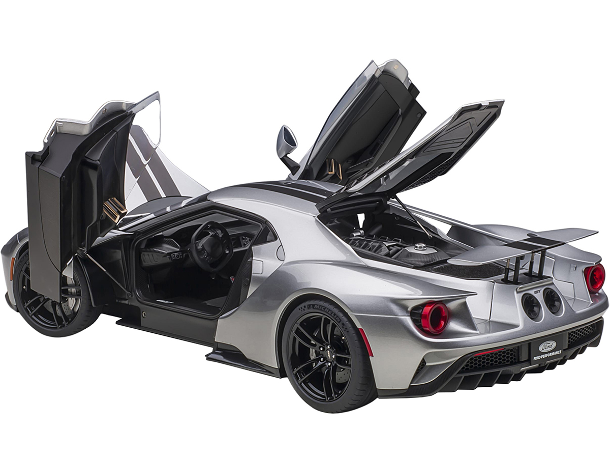2017 Ford GT Ingot Silver Metallic with Black Stripes 1/12 Model Car by Autoart - Image 2