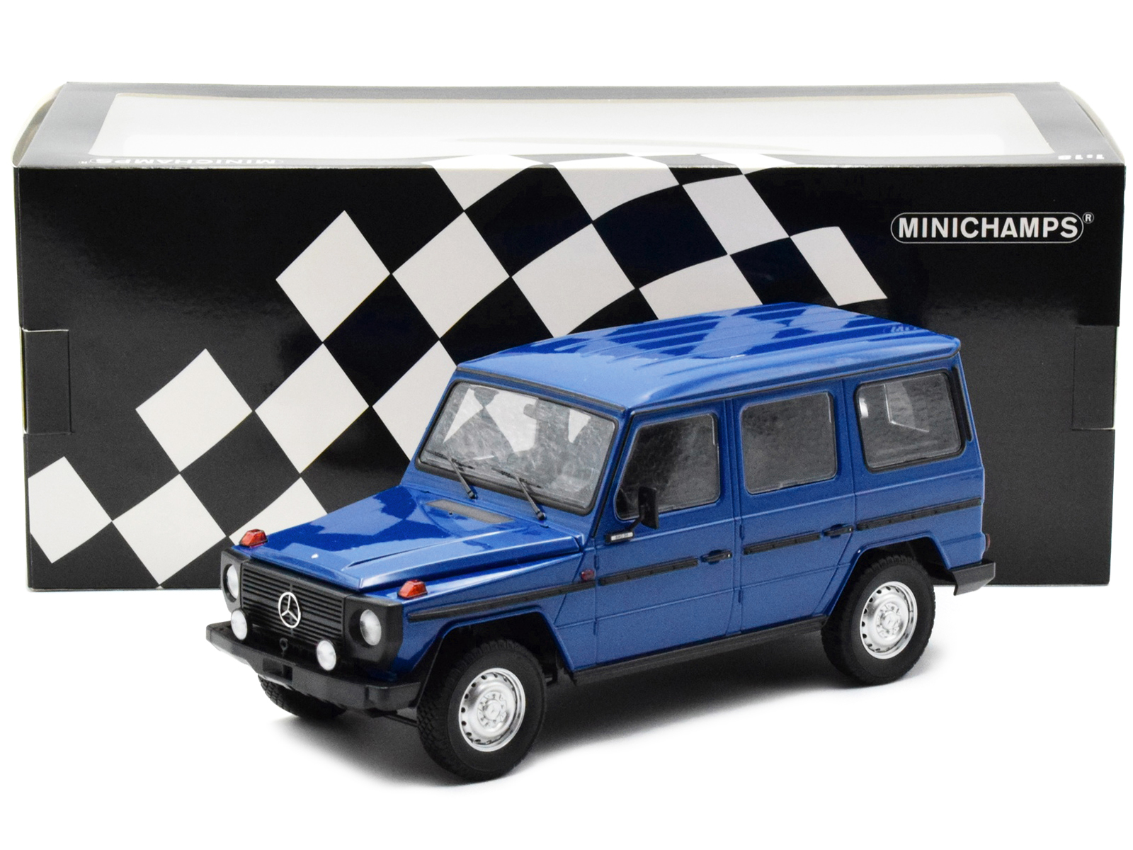 1980 Mercedes-Benz G-Model (LWB) Dark Blue with Black Stripes Limited Edition to 402 pieces Worldwide 1/18 Diecast Model Car by Minichamps - Image 4