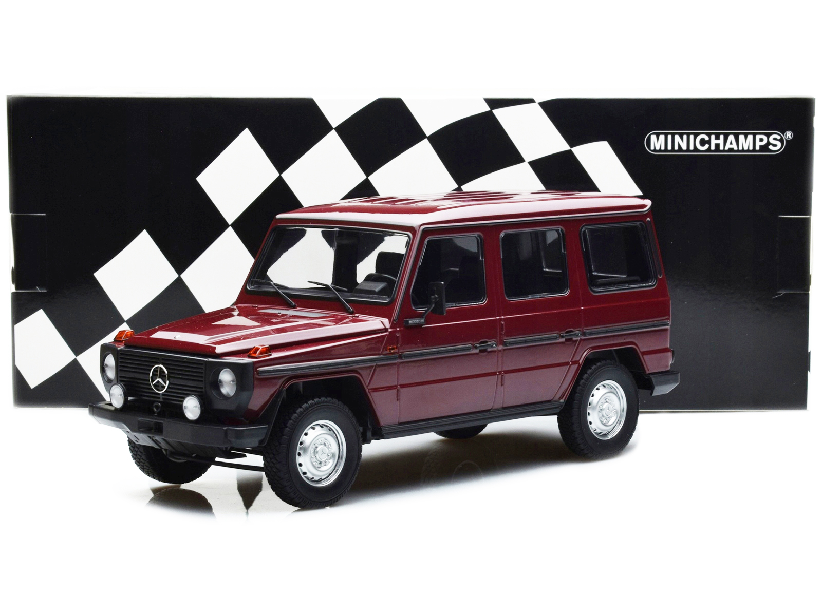 1980 Mercedes-Benz G-Model (LWB) Dark Red with Black Stripes Limited Edition to 402 pieces Worldwide 1/18 Diecast Model Car by Minichamps - Image 4
