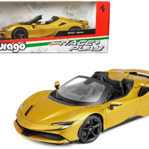 Ferrari SF90 Spider Gold Metallic "Race + Play" Series 1/18 Diecast Model Car by Bburago