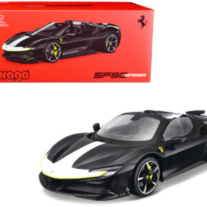 Ferrari SF90 Spider Assetto Fiorano Black Metallic with White Stripes "Signature Series" 1/18 Diecast Model Car by Bburago