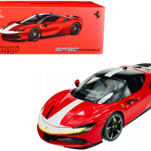 Ferrari SF90 Stradale Assetto Fiorano Red with White Stripes "Signature Series" 1/18 Diecast Model Car by Bburago