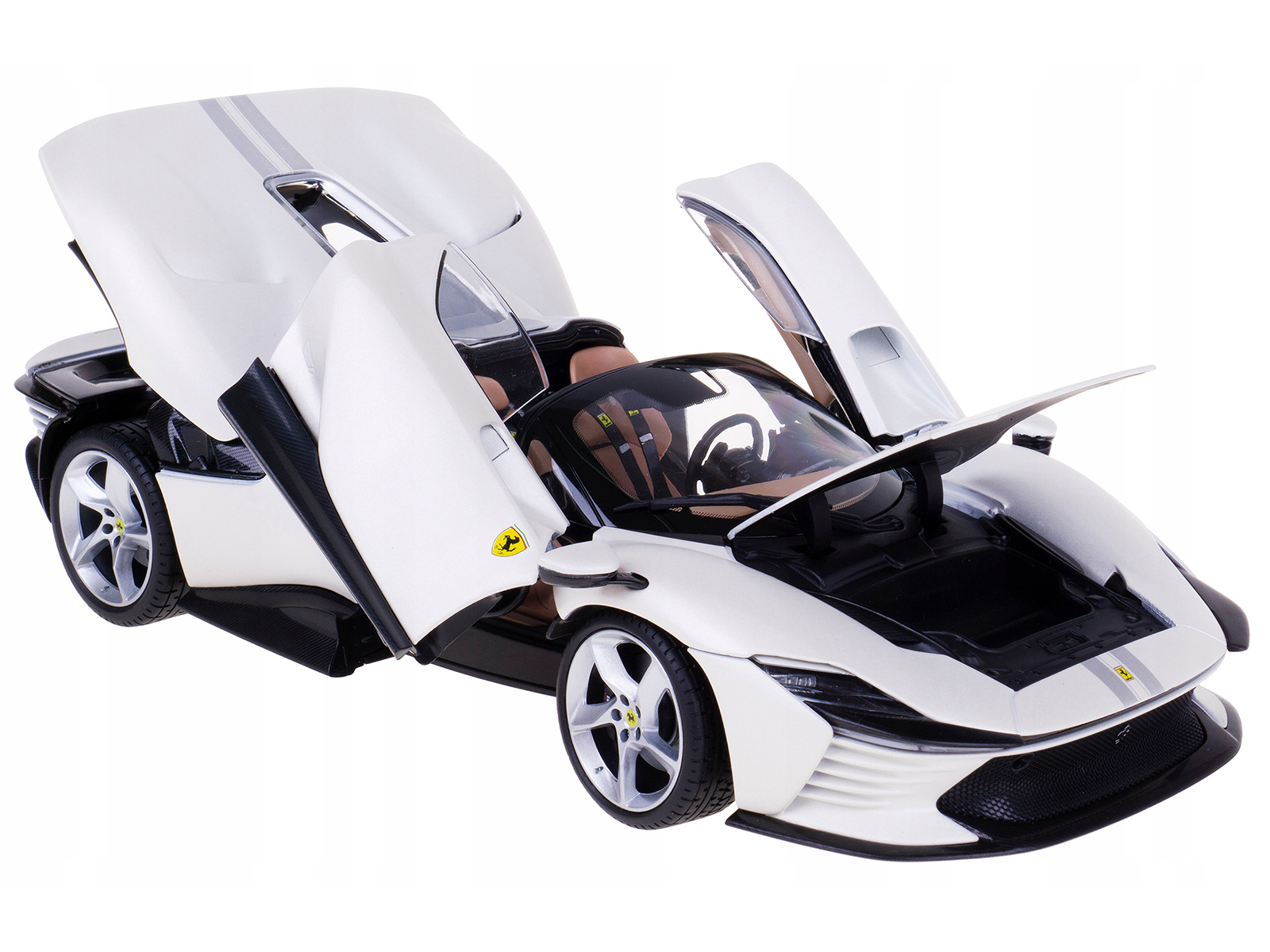 Ferrari Daytona SP3 White Metallic with Silver Stripes "Signature Series" 1/18 Diecast Model Car by Bburago - Image 2