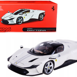 Ferrari Daytona SP3 White Metallic with Silver Stripes "Signature Series" 1/18 Diecast Model Car by Bburago