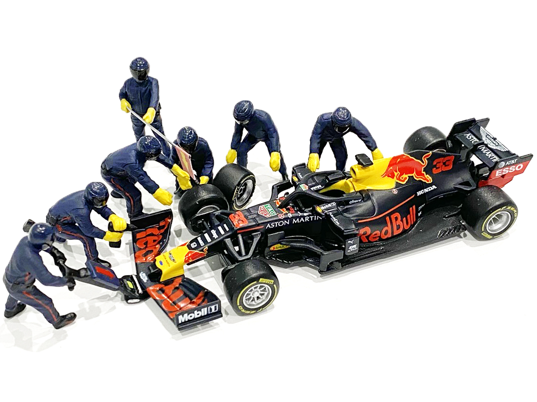 Formula One F1 Pit Crew 7 Figurine Set Team Blue for 1/43 Scale Models by American Diorama - Image 3