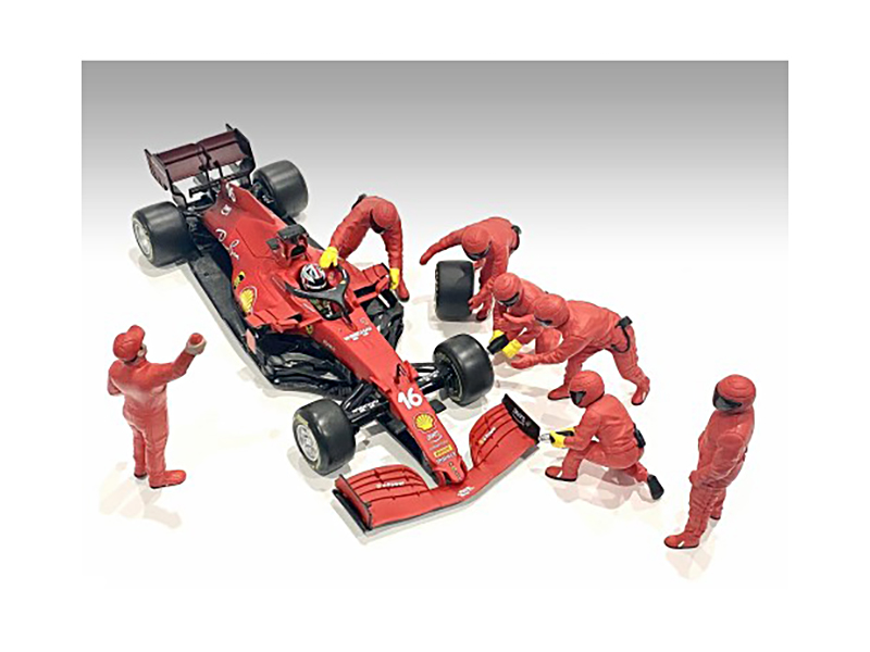 Formula One F1 Pit Crew 7 Figure Set Team Red Release III for 1/18 Scale Models by American Diorama - Image 2