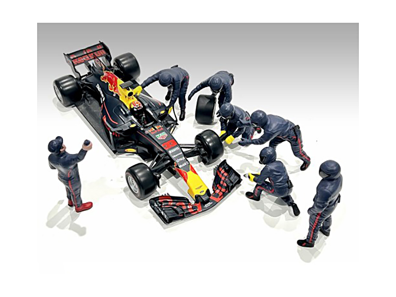Formula One F1 Pit Crew 7 Figure Set Team Blue Release III for 1/18 Scale Models by American Diorama - Image 2