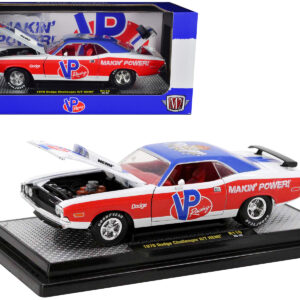 1970 Dodge Challenger R/T Hemi White with Red and Blue Stripes with Red Interior "VP Racing" Limited Edition to 5710 pieces Worldwide 1/24 Diecast Model Car by M2 Machines