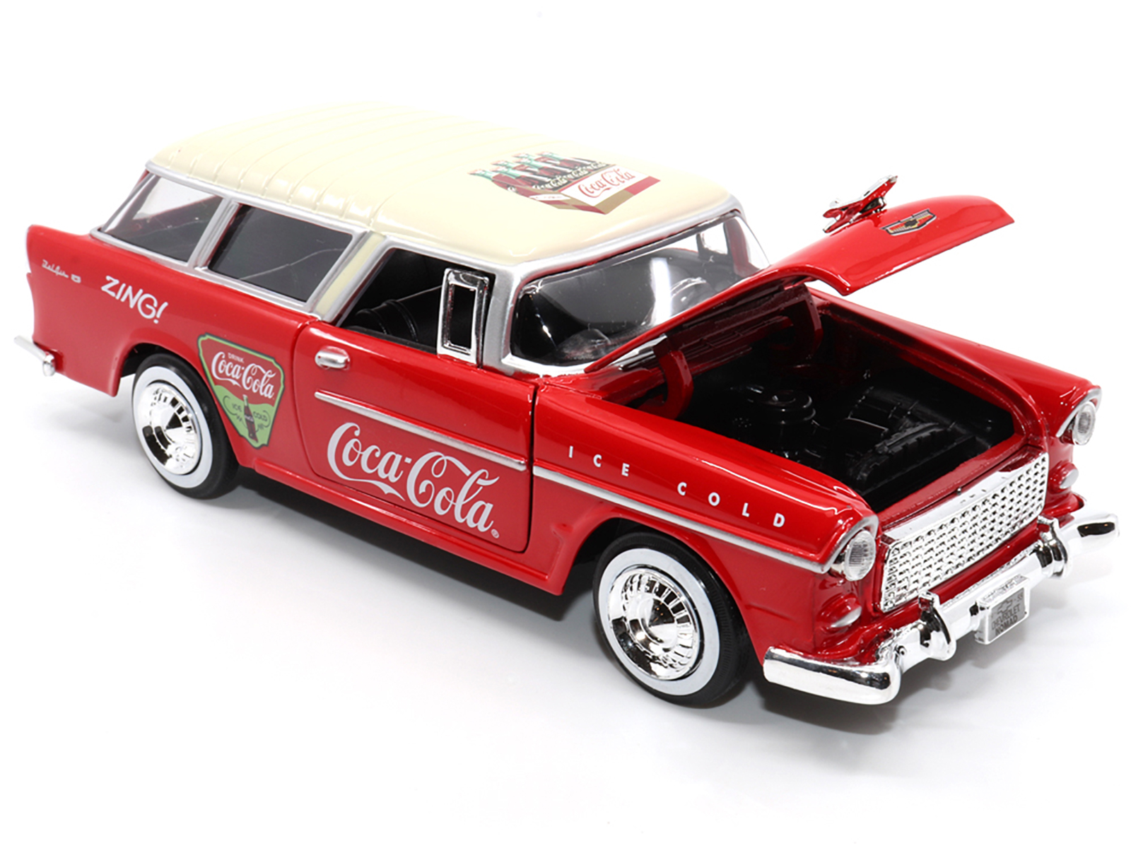 1955 Chevrolet Bel Air Nomad Red with White Top "Coca-Cola" 1/24 Diecast Model Car by Motor City Classics - Image 2