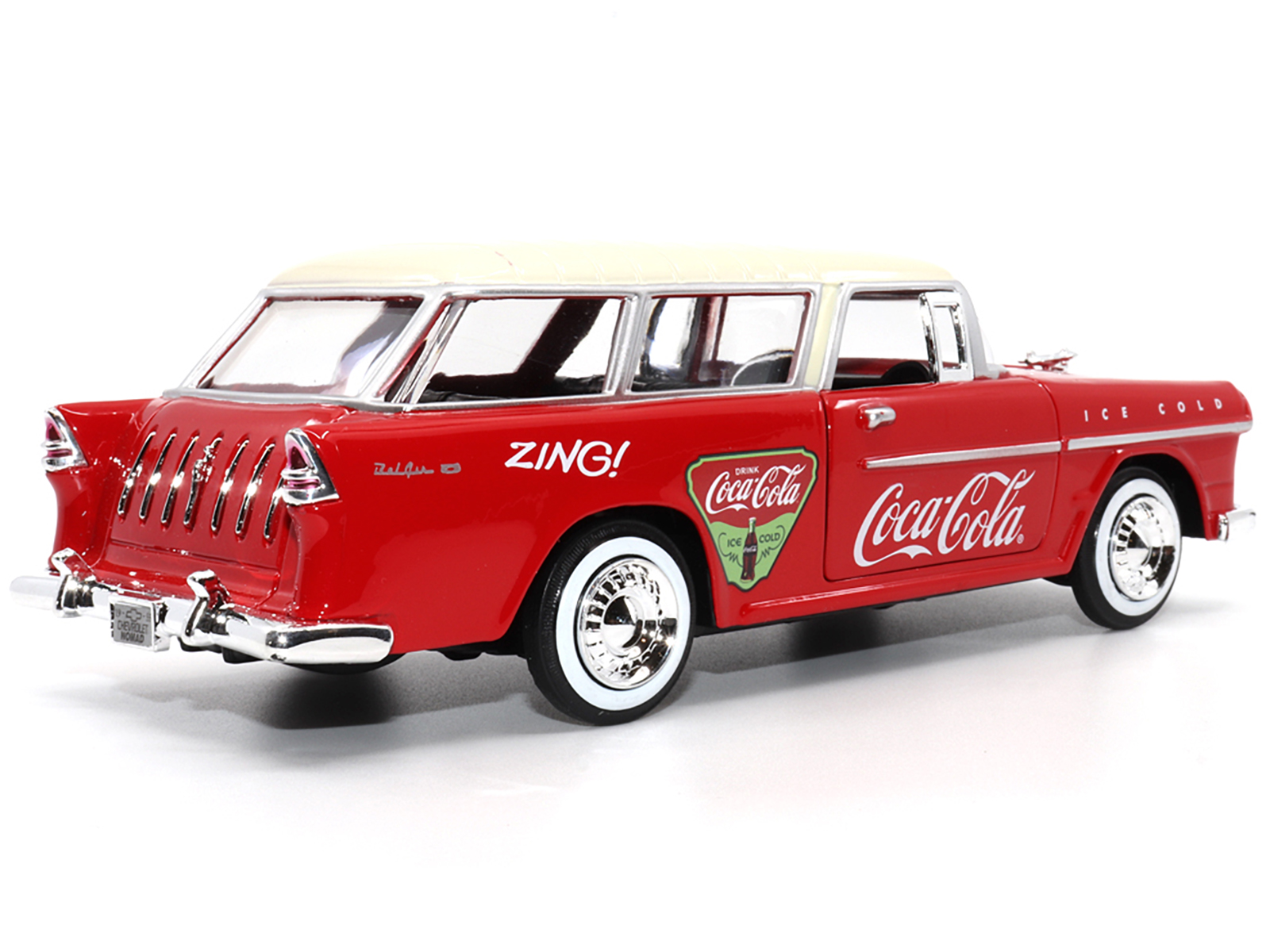 1955 Chevrolet Bel Air Nomad Red with White Top "Coca-Cola" 1/24 Diecast Model Car by Motor City Classics - Image 3