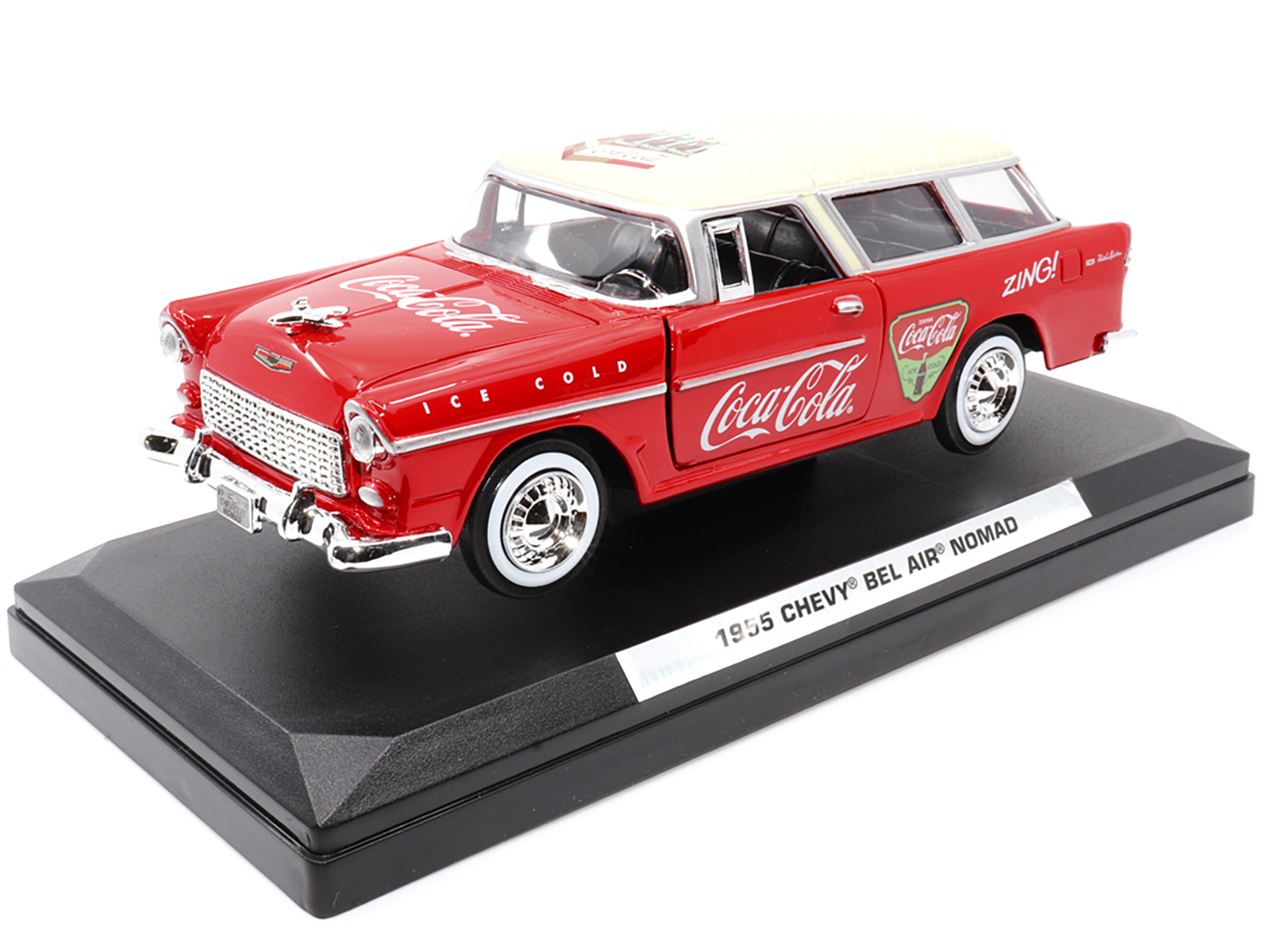 1955 Chevrolet Bel Air Nomad Red with White Top "Coca-Cola" 1/24 Diecast Model Car by Motor City Classics - Image 4