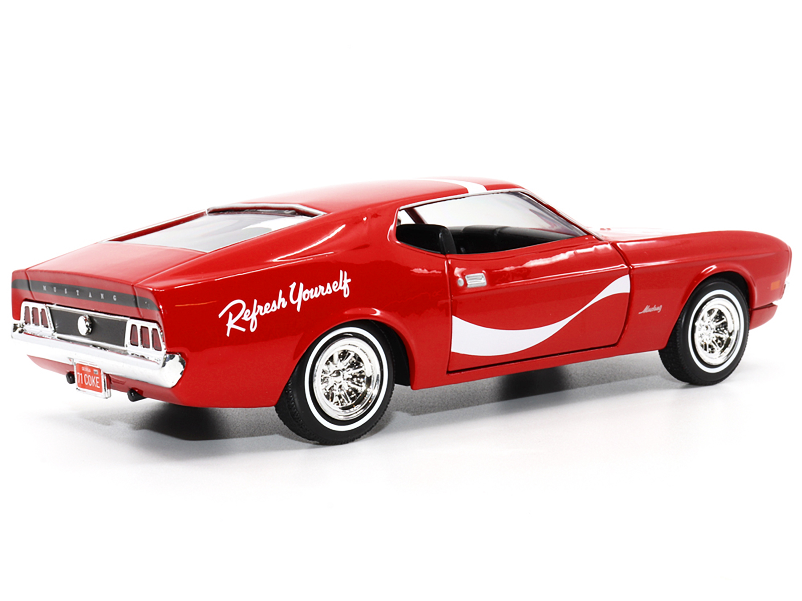 1971 Ford Mustang Sportsroof Red with White Stripes "Refresh Yourself - Coca-Cola" 1/24 Diecast Model Car by Motor City Classics - Image 3