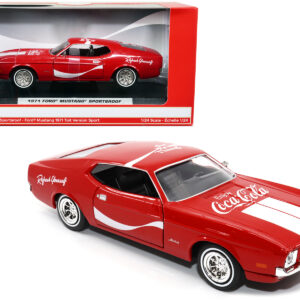 1971 Ford Mustang Sportsroof Red with White Stripes "Refresh Yourself - Coca-Cola" 1/24 Diecast Model Car by Motor City Classics