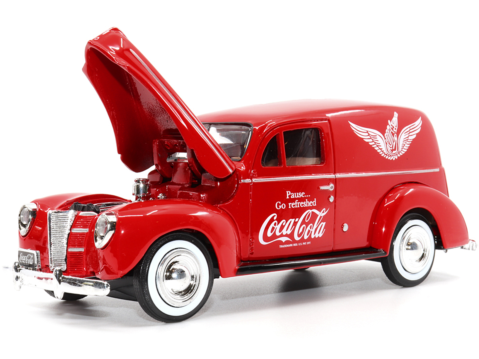 1940 Ford Sedan Cargo Van Red "Pause... Go Refreshed Coca-Cola" with Vending Machine Accessory 1/24 Diecast Model Car by Motor City Classics - Image 2