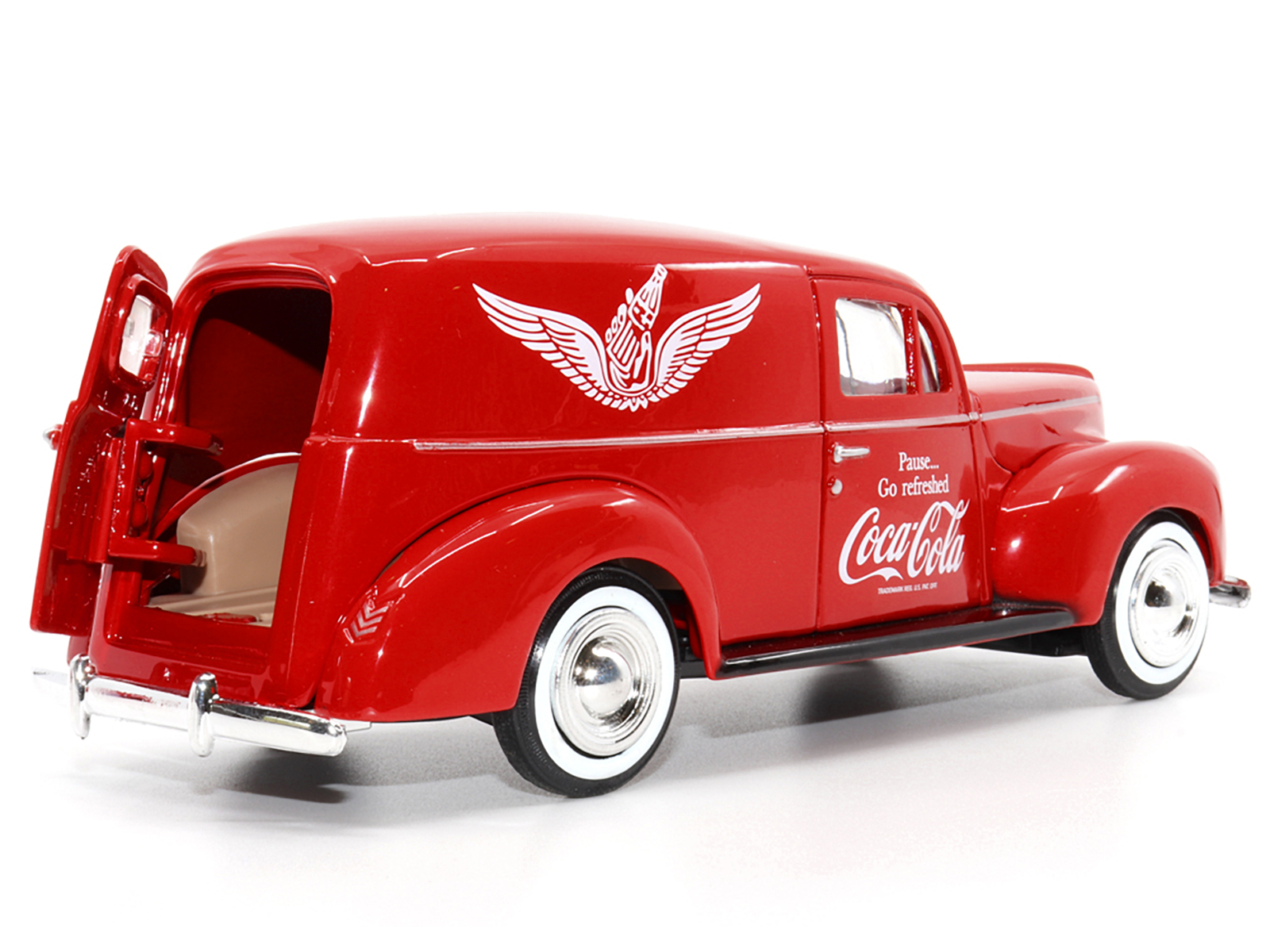 1940 Ford Sedan Cargo Van Red "Pause... Go Refreshed Coca-Cola" with Vending Machine Accessory 1/24 Diecast Model Car by Motor City Classics - Image 3