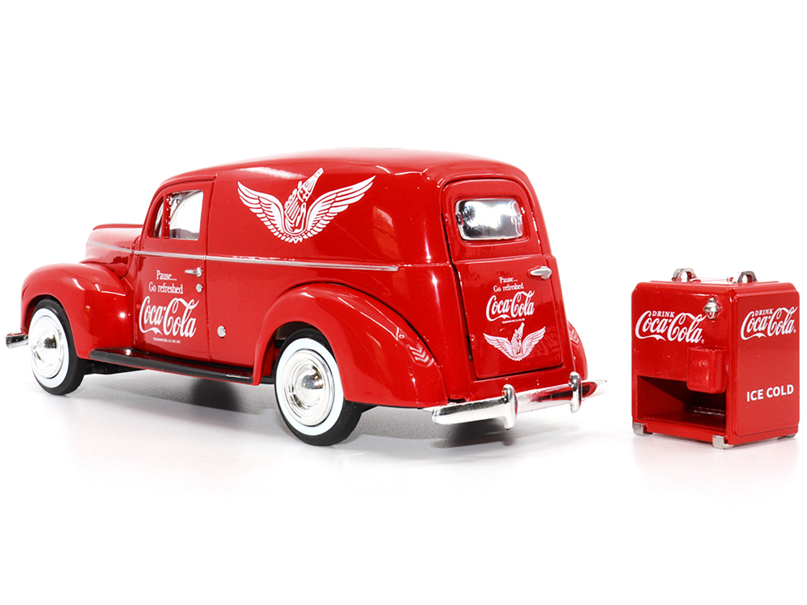 1940 Ford Sedan Cargo Van Red "Pause... Go Refreshed Coca-Cola" with Vending Machine Accessory 1/24 Diecast Model Car by Motor City Classics - Image 5