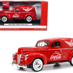 1940 Ford Sedan Cargo Van Red "Pause... Go Refreshed Coca-Cola" with Vending Machine Accessory 1/24 Diecast Model Car by Motor City Classics