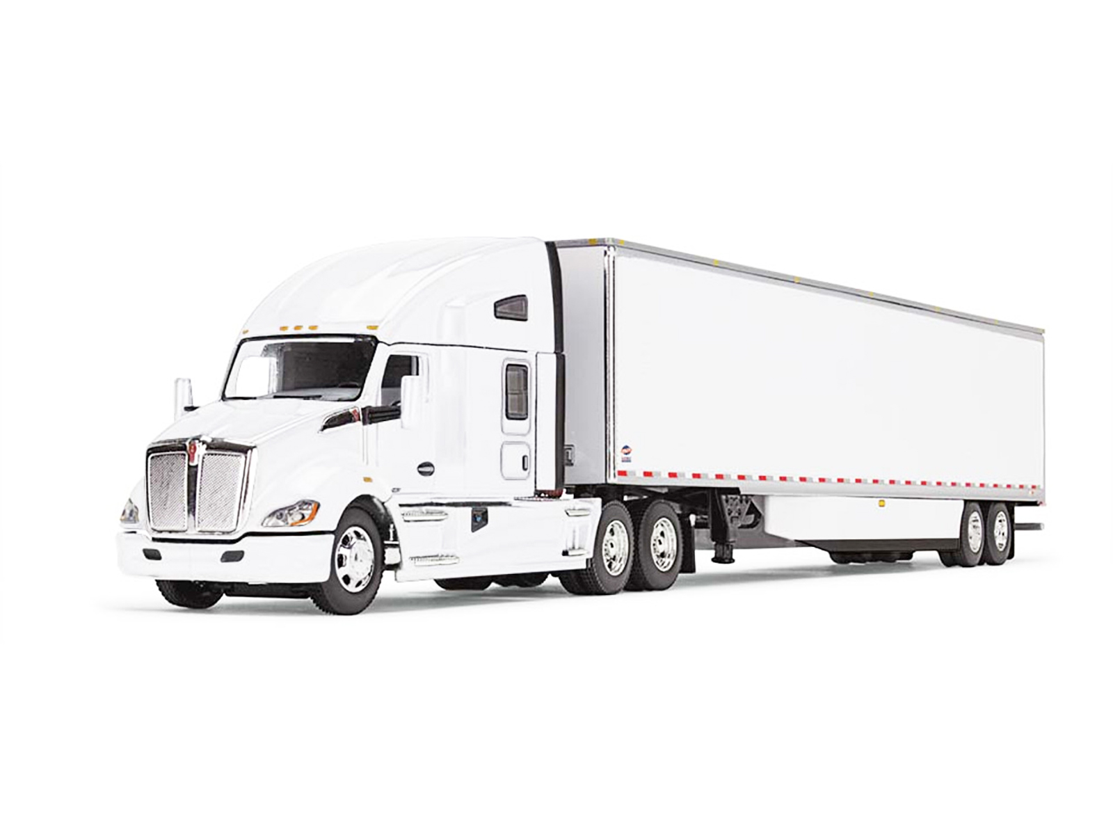 Kenworth T680 with 76" High Roof Sleeper and 53' Smooth Sided Dry Goods Trailer White 1/64 Diecast Model by DCP/First Gear - Image 2