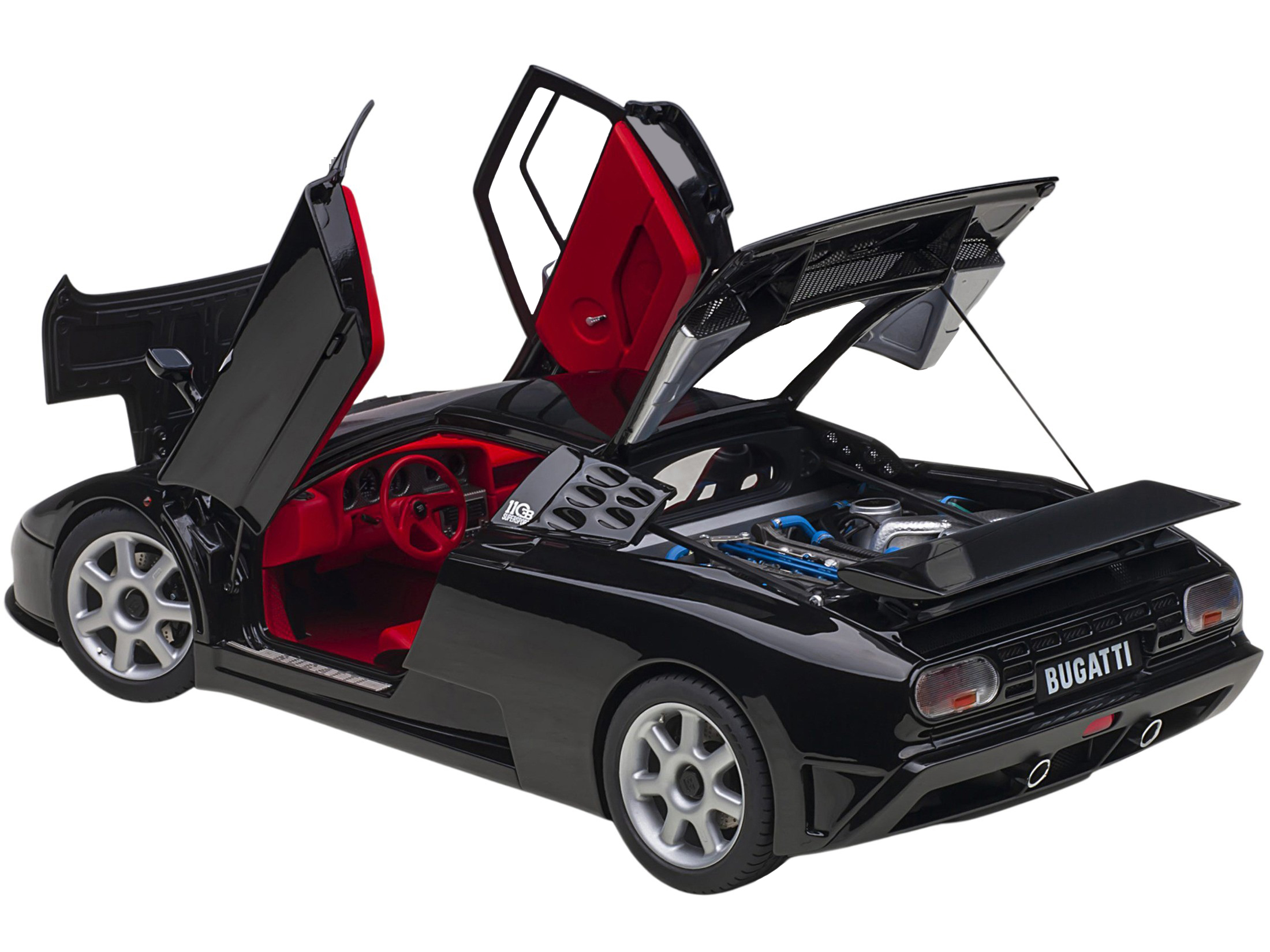 Bugatti EB110 SS Super Sport Nero Vernice Black with Red Interior and Silver Wheels 1/18 Model Car by Autoart - Image 2