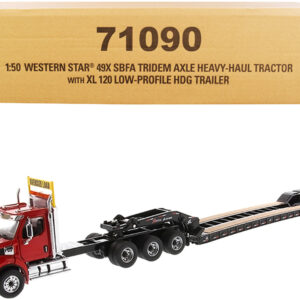 Western Star 49X SBFA Tridem Axle Heavy-Haul Tractor with XL 120 Low-Profile HDG Trailer Red and Black "Transport Series" 1/50 Diecast Model by Diecast Masters