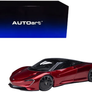 McLaren Speedtail Volcano Red Metallic with Black Top and Suitcase Accessories 1/18 Model Car by Autoart
