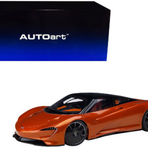 McLaren Speedtail Volcano Orange Metallic with Black Top and Suitcase Accessories 1/18 Model Car by Autoart