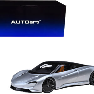 McLaren Speedtail Supernova Silver Metallic with Black Top and Suitcase Accessories 1/18 Model Car by Autoart