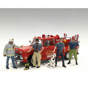 "Firefighters" 6 piece Figure Set (4 Males 1 Dog 1 Accessory) for 1/18 Scale Models by American Diorama
