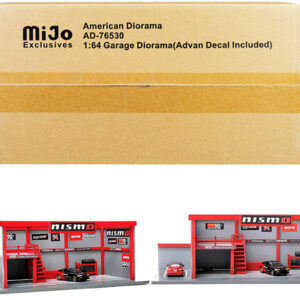 "Garage Diorama Advan" Diorama with Decals for 1/64 Scale Models by American Diorama