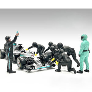 Formula One F1 Pit Crew 7 Figure Set Team Black Release III for 1/18 Scale Models by American Diorama