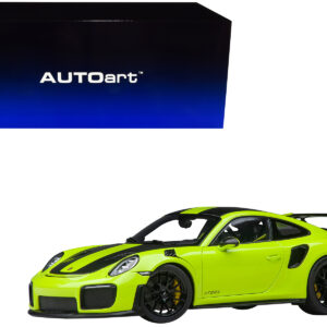 Porsche 911 (991.2) GT2 RS Weissach Package Acid Green with Carbon Stripes 1/18 Model Car by Autoart