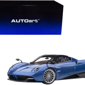Pagani Huayra Roadster Blue Tricolore Carbon Fiber with Black Top with Luggage Set 1/18 Model Car by Autoart