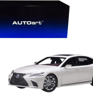 Lexus LS500h Sonic White Metallic with Crimson and Black Interior 1/18 Model Car by Autoart