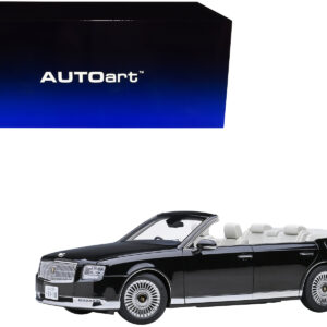 Toyota Century Open Car Convertible RHD (Right Hand Drive) Black with White Interior 1/18 Model Car by Autoart