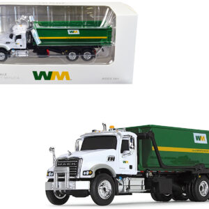 Mack Granite MP Refuse Garbage Truck with Tub-Style Roll-Off Container "Waste Management" White and Green 1/87 (HO) Diecast Model by First Gear