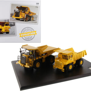 CAT Caterpillar 769 Off-Highway Truck (1963-2006) and CAT Caterpillar 770 Off-Highway Truck (2007-Present) with Operators "Evolution Series" Set of 2 pieces 1/50 Diecast Models by Diecast Masters