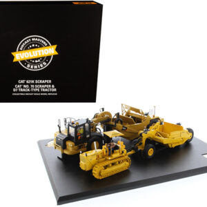 CAT Caterpillar 621K Tractor Scraper and CAT Caterpillar D7 Track-Type Tractor with No. 70 Scraper Set "Evolution Series" 1/50 Diecast Models by Diecast Masters