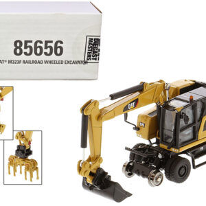 CAT Caterpillar M323F Railroad Wheeled Excavator with 3 Accessories (CAT Yellow Version) "High Line" Series 1/87 (HO) Scale Diecast Model by Diecast Masters