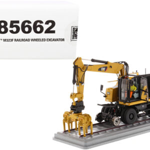 CAT Caterpillar M323F Railroad Wheeled Excavator with Operator and 3 Work Tools (CAT Yellow Version) "High Line Series" 1/50 Diecast Model by Diecast Masters
