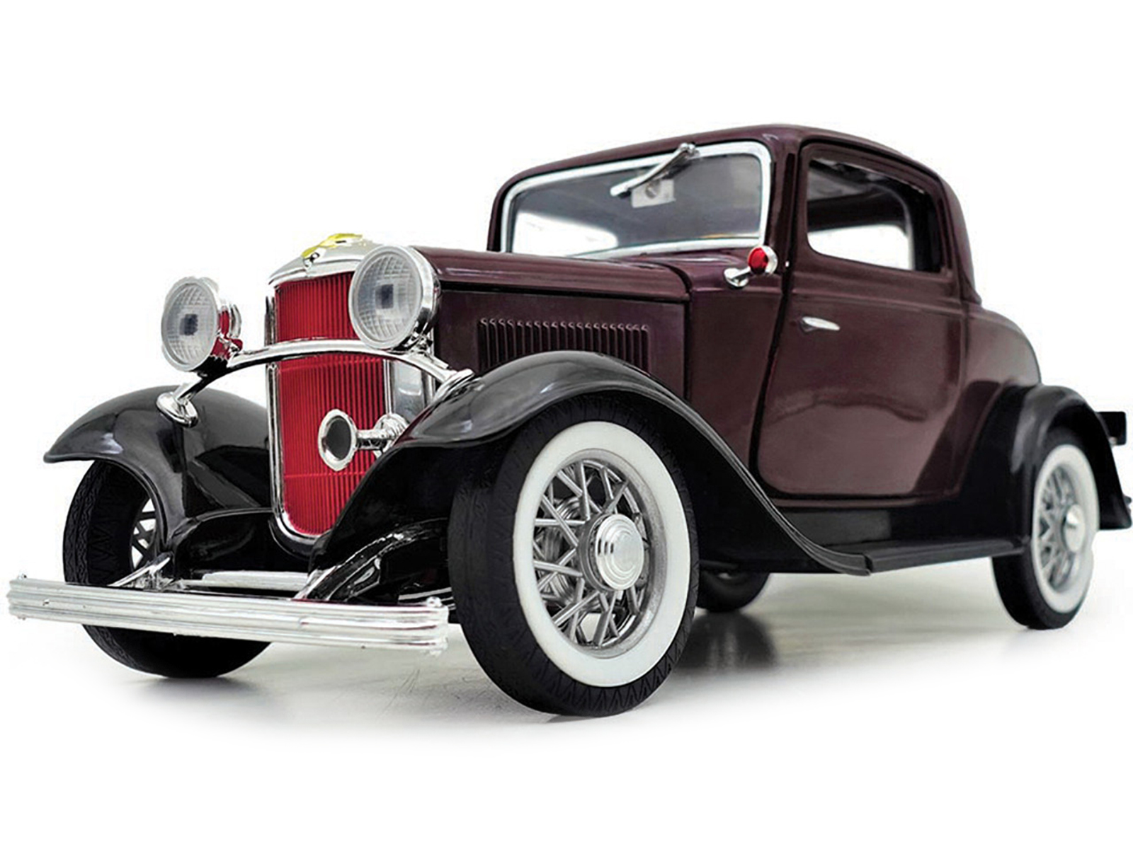 1932 Ford 3-Window Coupe Burgundy with Black Top 1/18 Diecast Model Car by Road Signature - Image 2