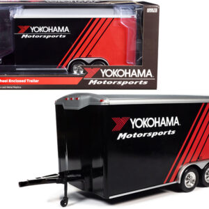 Four Wheel Enclosed Car Trailer "Yokohama Motorsports" Black and Red for 1/18 Scale Model Cars by Auto World