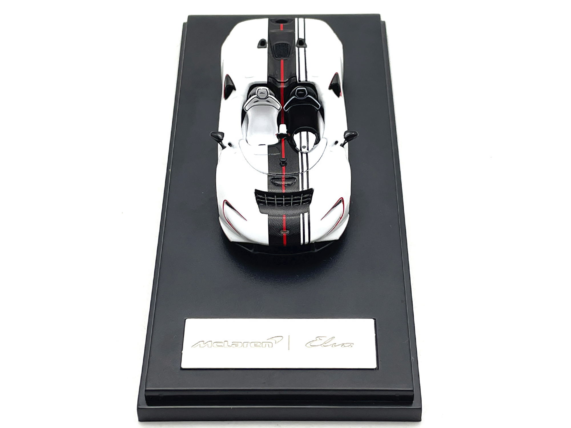 McLaren Elva Convertible White with Carbon and Red Stripes 1/64 Diecast Model Car by LCD Models - Image 4
