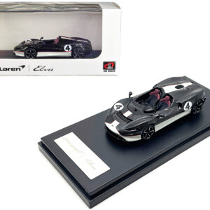 McLaren Elva Convertible #4 Carbon Black with White and Red Stripes 1/64 Diecast Model Car by LCD Models