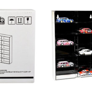 Showcase 12 Car Display Case Wall Mount with Black Back Panel "Mijo Exclusives" for 1/64 Scale Models