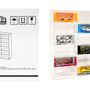 Showcase 12 Car Display Case Wall Mount with Clear Back Panel and Extra Space "Mijo Exclusives" for 1/64 Scale Models