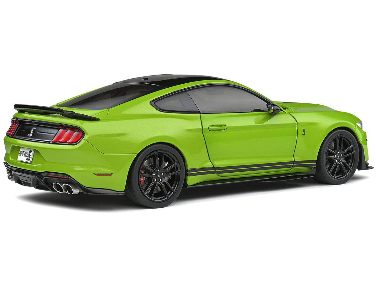2020 Ford Mustang Shelby GT500 Grabber Lime Green Metallic with Black Top and Stripes 1/18 Diecast Model Car by Solido - Image 5