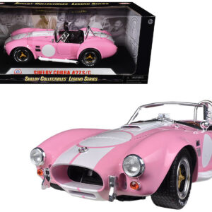 1965 Shelby Cobra 427 S/C Pink with White Stripes with Printed Carroll Shelby Signature's on the Trunk 1/18 Diecast Model Car by Shelby Collectibles