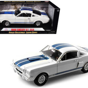 1966 Ford Mustang Shelby GT350 White with Blue Stripes 1/18 Diecast Model Car by Shelby Collectibles