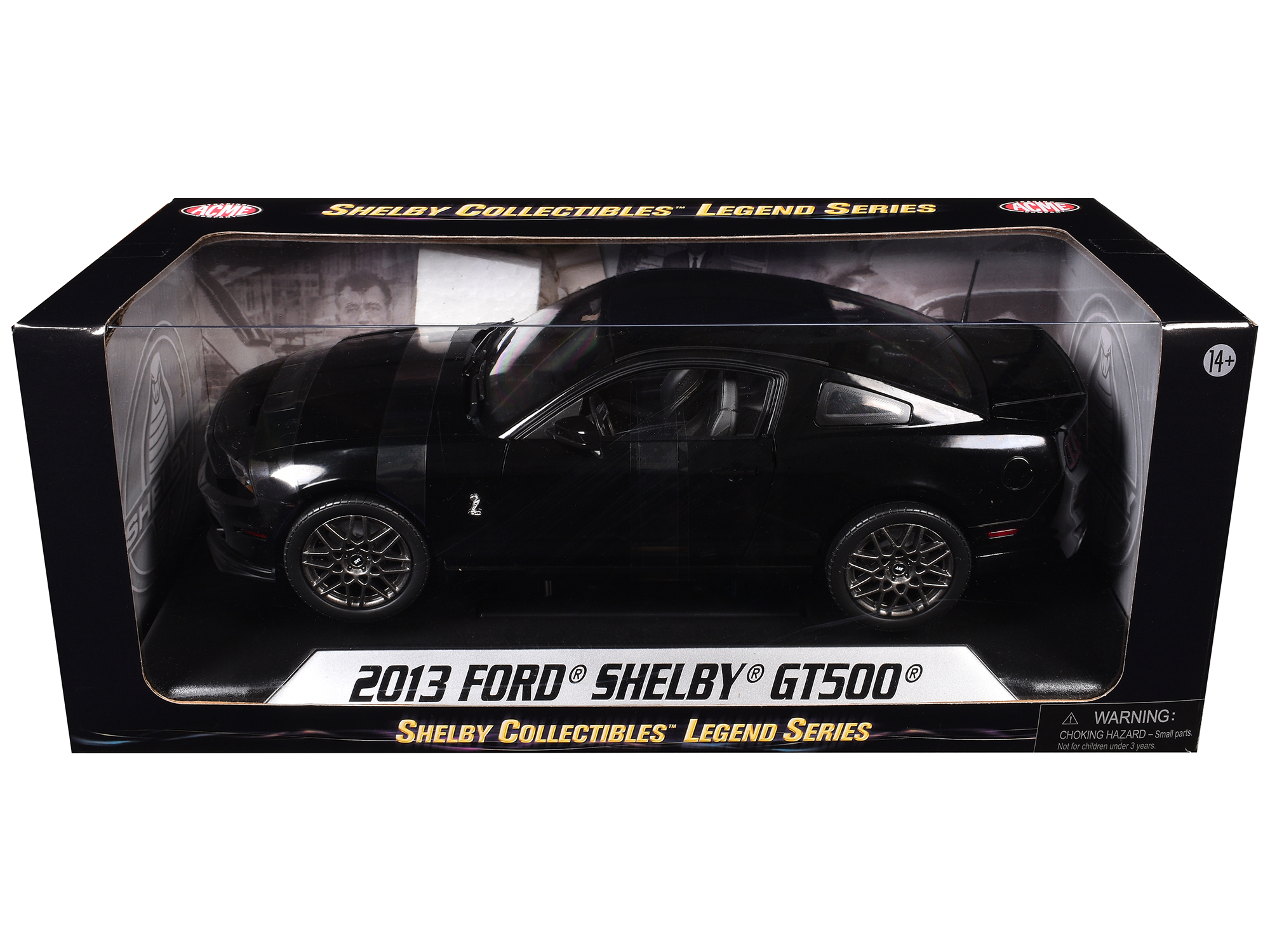 2013 Ford Shelby Mustang Cobra GT500 SVT Black with Black Stripes 1/18 Diecast Car Model by Shelby Collectibles - Image 3
