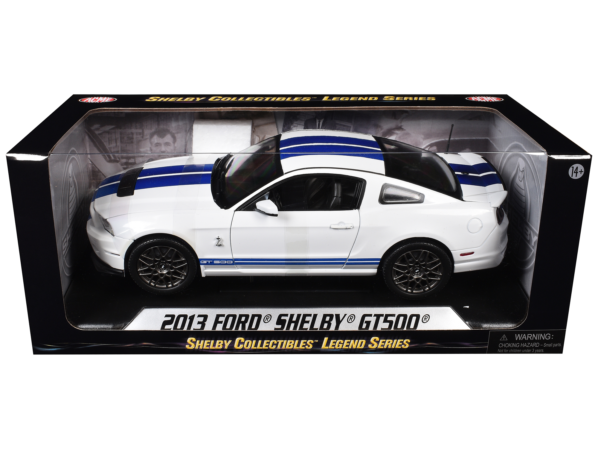 2013 Ford Shelby Cobra GT500 SVT White with Blue Stripes 1/18 Diecast Car Model by Shelby Collectibles - Image 3